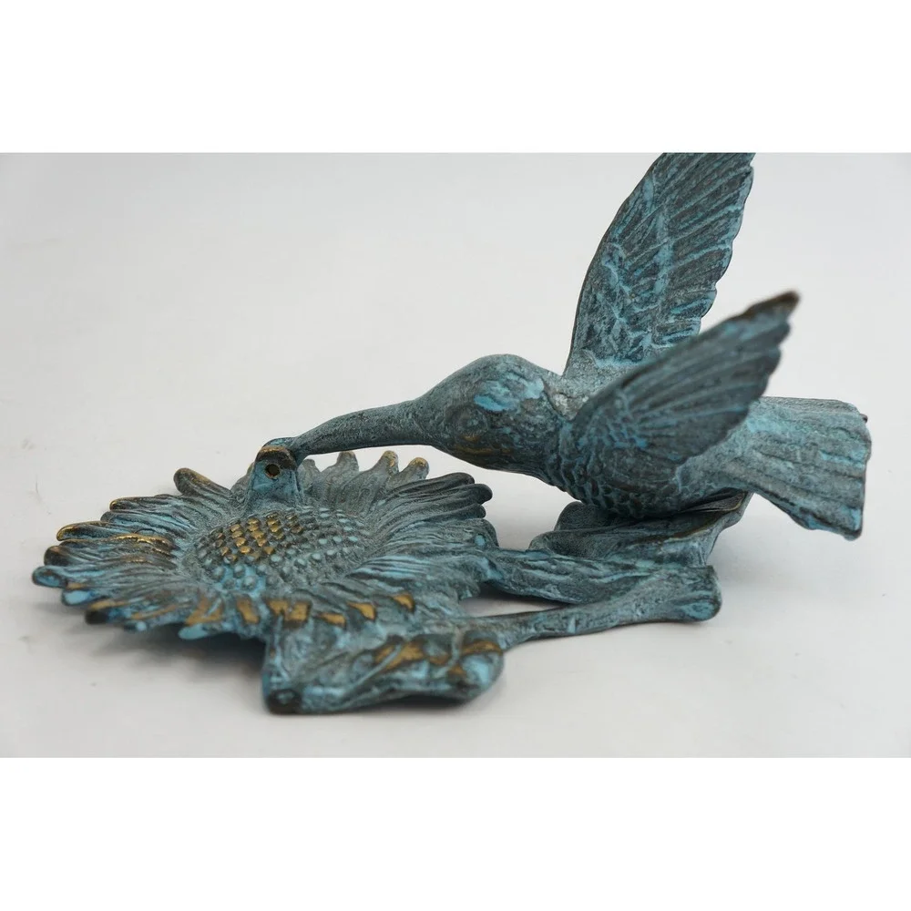 Hummingbird‎ Sunflower Wall Hook Door Knocker Decor Verdigris Bronze Cast Metal